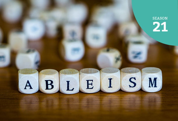 image: wooden blocks spell word "Ableism"