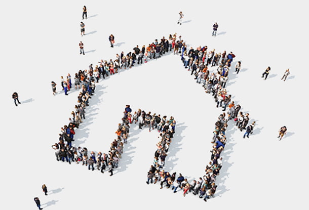 icon of a house made out of people (iStockphoto)