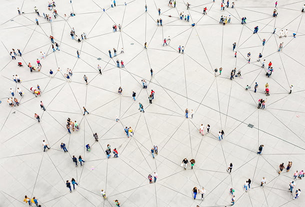 photo: Aerial view of crowd connected by lines (iStockphoto)