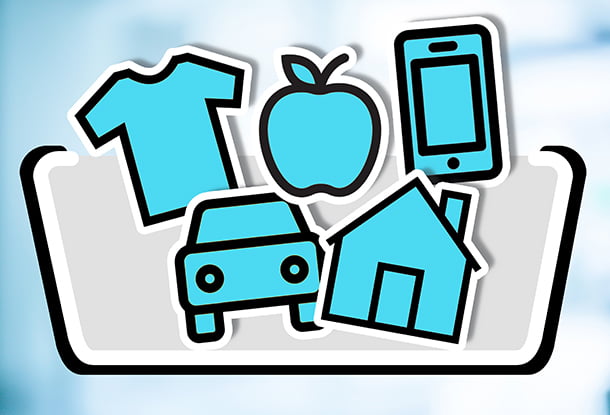 image: household necessity icons in symbolic basket (cc Maytree)