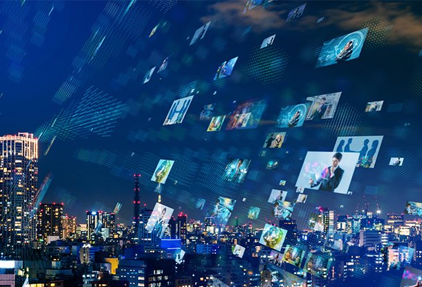 photo illustration: computer screens in space - virtual communication concept (iStockphoto)