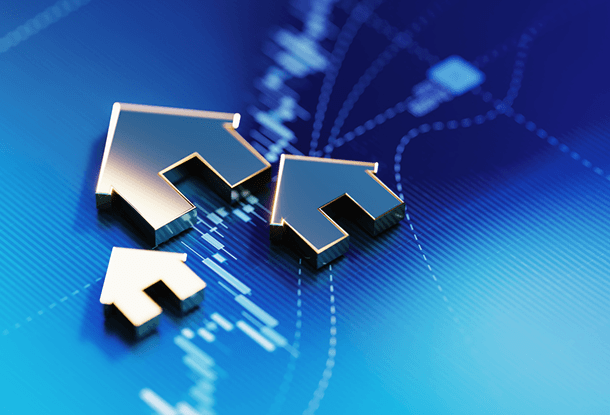 image: House Symbols On Blue Financial Graph Background (iStockphoto)