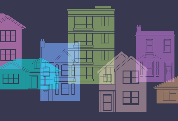 illustration: multi-coloured silhouettes of various dwellings (iStockphoto)