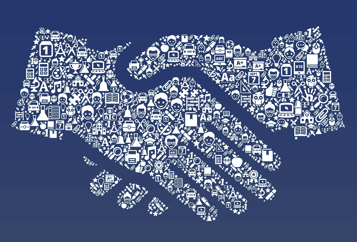 image: shaking hands made of school-related icons (iStockphoto)