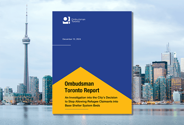 image: Ombudsman report cover, skyline of Toronto